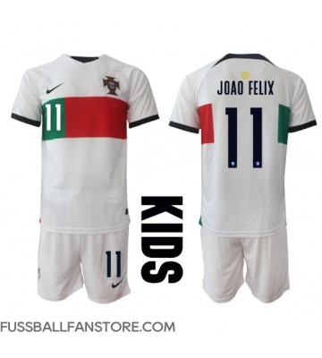 Portugal Joao Felix #11 Replik Auswärtstrikot Kinder WM 2022 Kurzarm (+ Kurze Hosen)